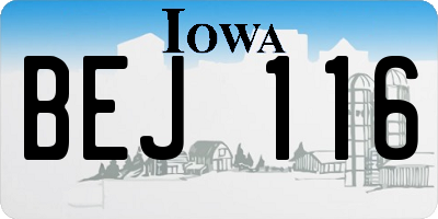 IA license plate BEJ116