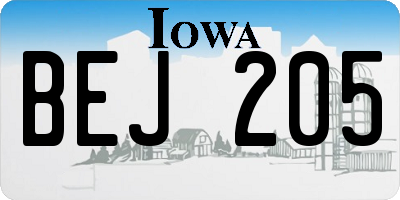 IA license plate BEJ205