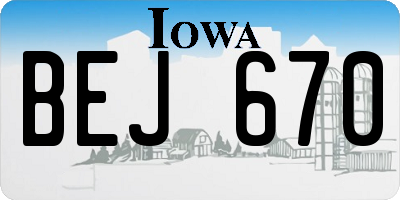 IA license plate BEJ670
