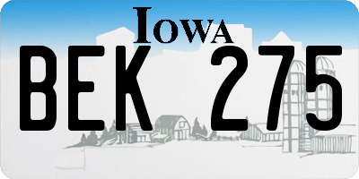 IA license plate BEK275