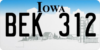 IA license plate BEK312
