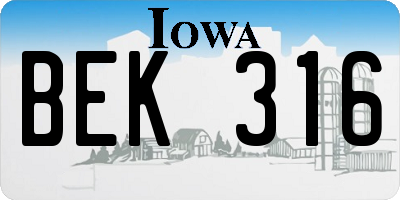 IA license plate BEK316