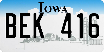 IA license plate BEK416