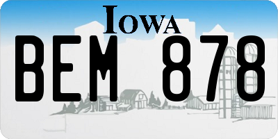 IA license plate BEM878