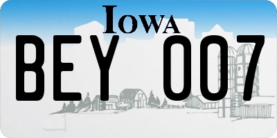 IA license plate BEY007