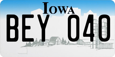 IA license plate BEY040