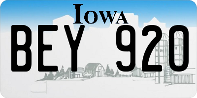 IA license plate BEY920