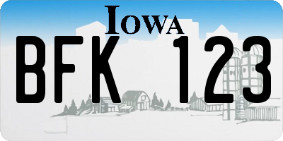 IA license plate BFK123