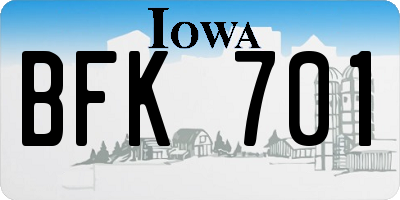 IA license plate BFK701