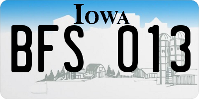 IA license plate BFS013