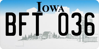 IA license plate BFT036