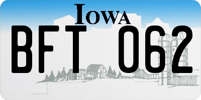 IA license plate BFT062