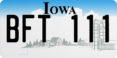IA license plate BFT111
