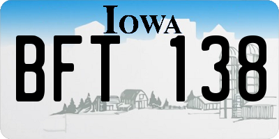IA license plate BFT138