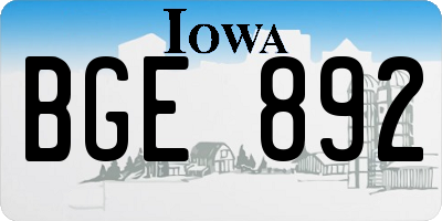 IA license plate BGE892