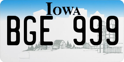 IA license plate BGE999
