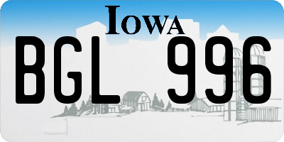 IA license plate BGL996