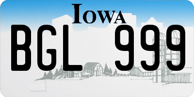 IA license plate BGL999