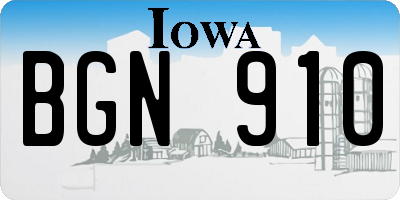 IA license plate BGN910