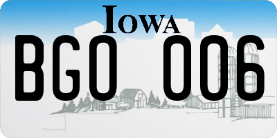 IA license plate BGO006