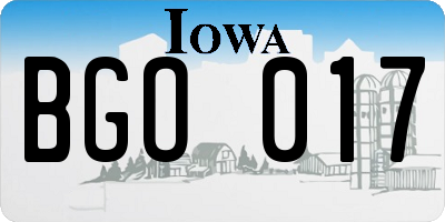 IA license plate BGO017