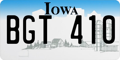 IA license plate BGT410