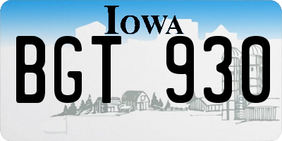 IA license plate BGT930