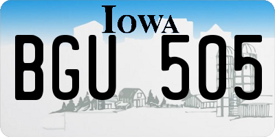 IA license plate BGU505