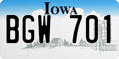 IA license plate BGW701