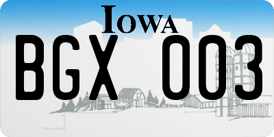 IA license plate BGX003