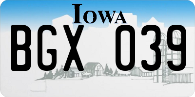 IA license plate BGX039