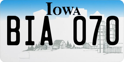 IA license plate BIA070