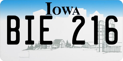 IA license plate BIE216
