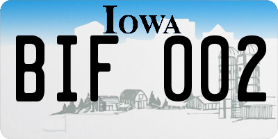 IA license plate BIF002