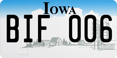 IA license plate BIF006