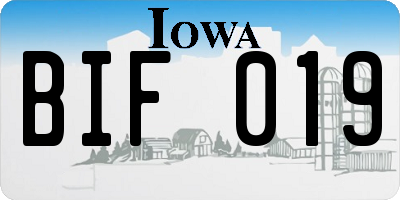 IA license plate BIF019