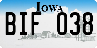 IA license plate BIF038