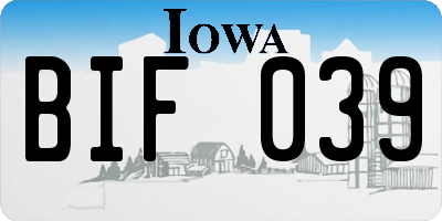 IA license plate BIF039