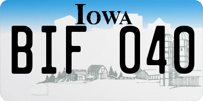 IA license plate BIF040