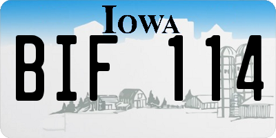 IA license plate BIF114