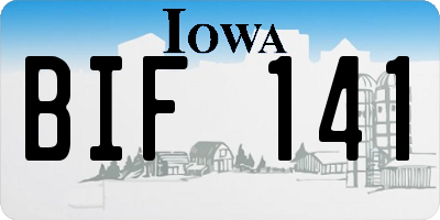 IA license plate BIF141