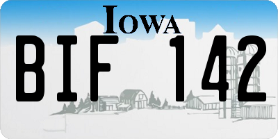 IA license plate BIF142