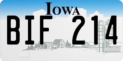 IA license plate BIF214