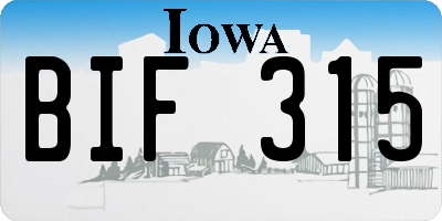 IA license plate BIF315