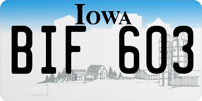 IA license plate BIF603