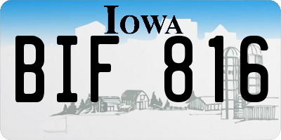 IA license plate BIF816