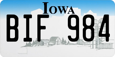 IA license plate BIF984