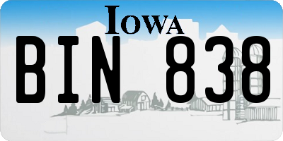 IA license plate BIN838