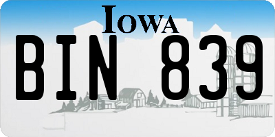 IA license plate BIN839