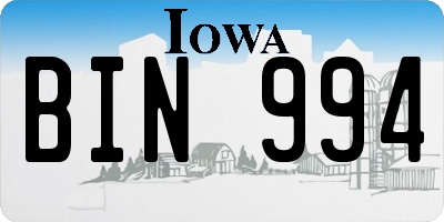 IA license plate BIN994